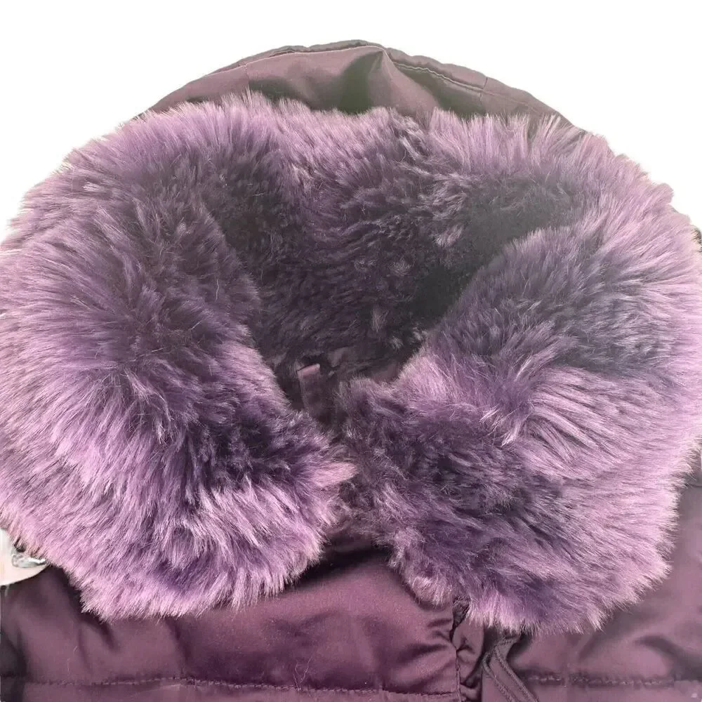 Rothschild Winter Coat Girls Purple Faux Fur Hooded Peplum Puffer Ruffle Size S